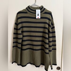 ZESICA Turtleneck Long Sleeve Striped Side Slit Loose Pullover Sweater SizeM NWT